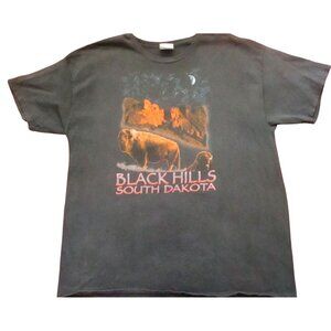 XL Black Hills South Dakota Graphic T-Shirt Hanes Heavyweight Cotton Black 90s